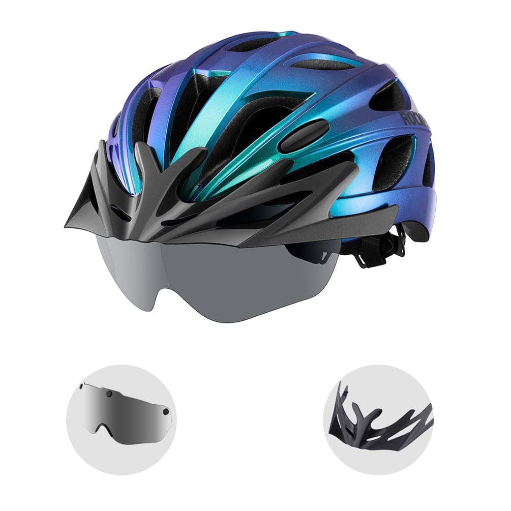 ROCKBROS Cykelhjälm med integrerade avtagbara magnetglasögon & visir