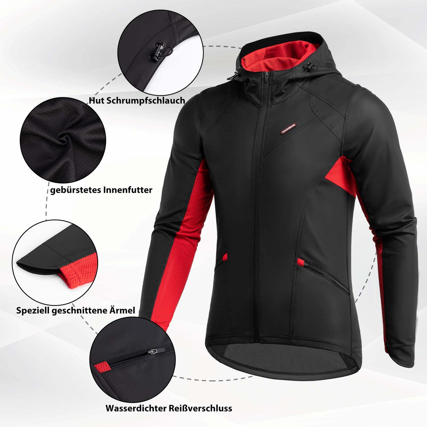 Herr vindtät softshellcykeljacka för vinterbruk, svart, ROCKBROS