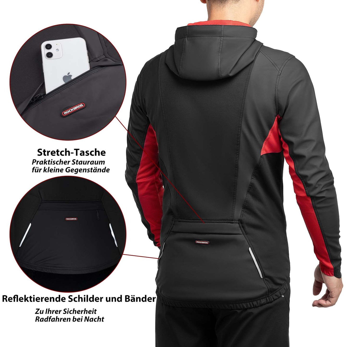 Herr vindtät softshellcykeljacka för vinterbruk, svart, ROCKBROS