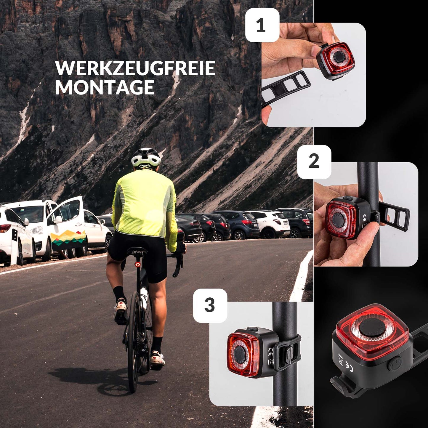 Cykellampa IPX5 vattentät baklampa uppladdningsbar med USB-C ROCKBROS