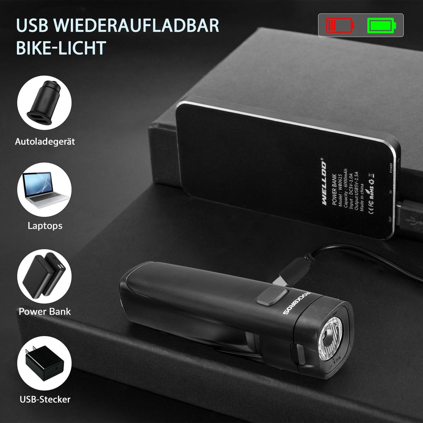 Cykelbelysningsset, cykellampa inklusive bak- och framljus, ROCKBROS