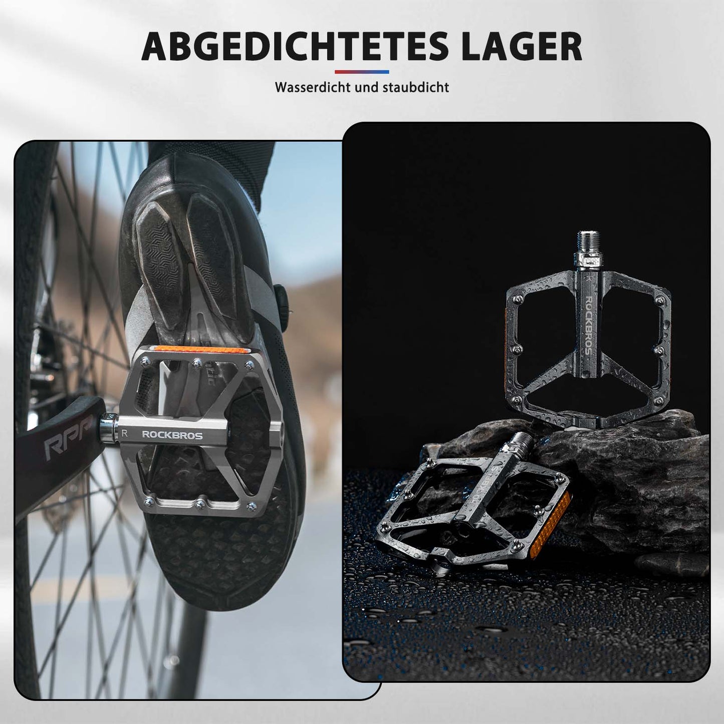 Cykelpedaler med reflexer, tillverkade av aluminiumlegering, 9/16 tum, ROCKBROS