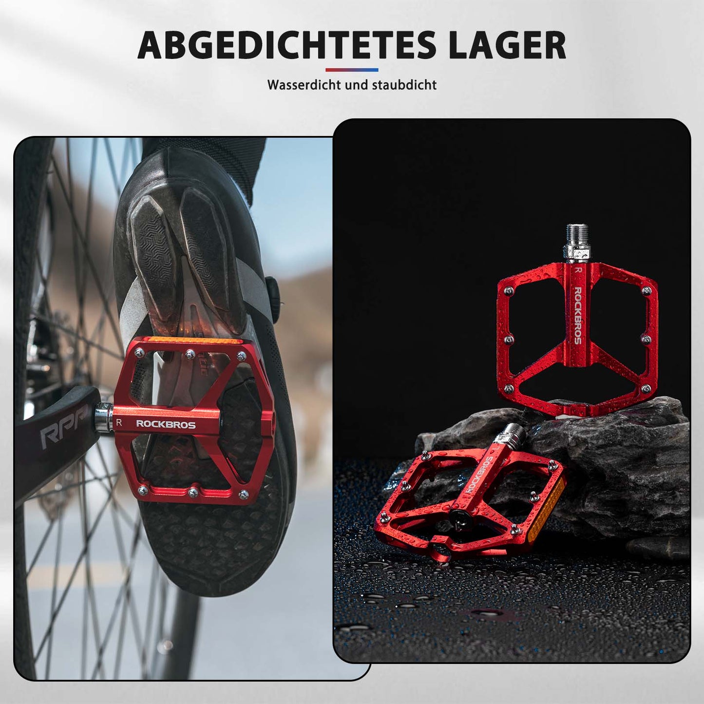 Cykelpedaler med reflexer, tillverkade av aluminiumlegering, 9/16 tum, ROCKBROS