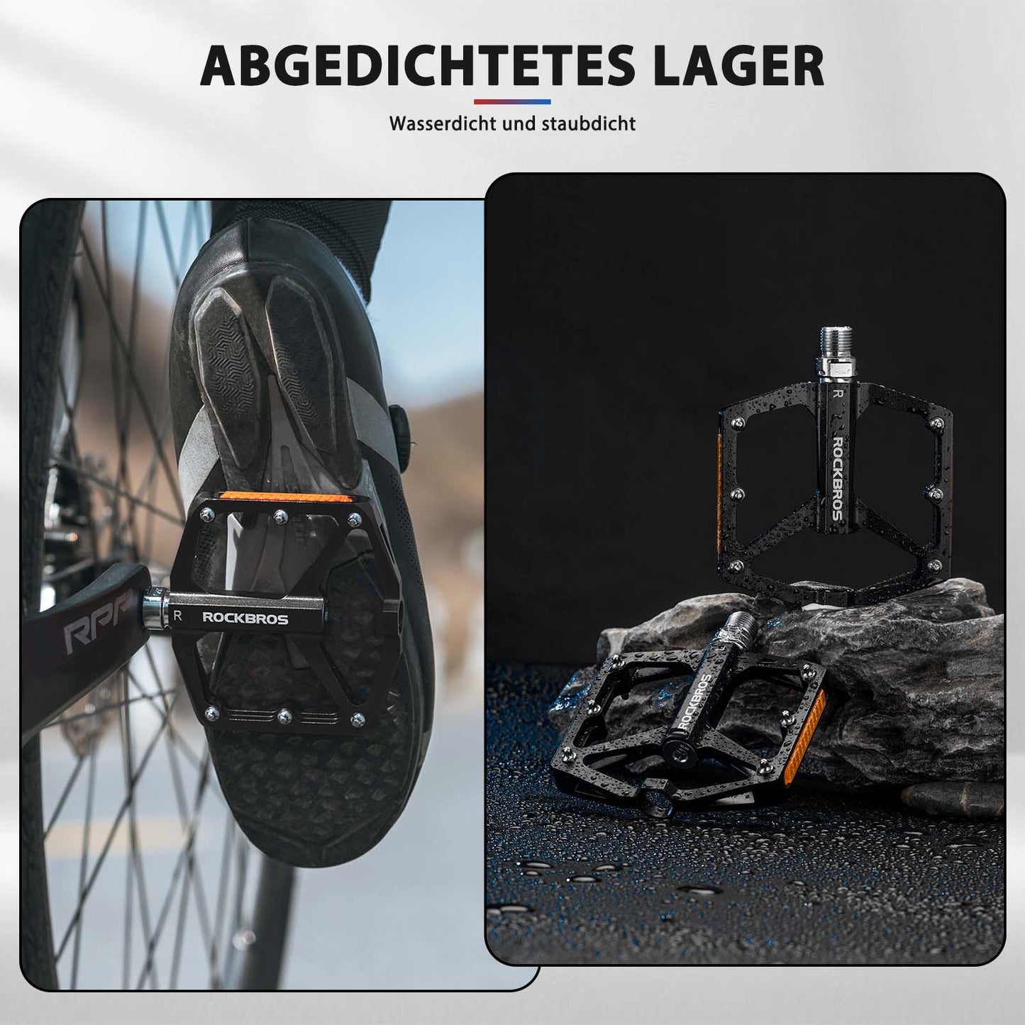 Cykelpedaler med reflexer, tillverkade av aluminiumlegering, 9/16 tum, ROCKBROS