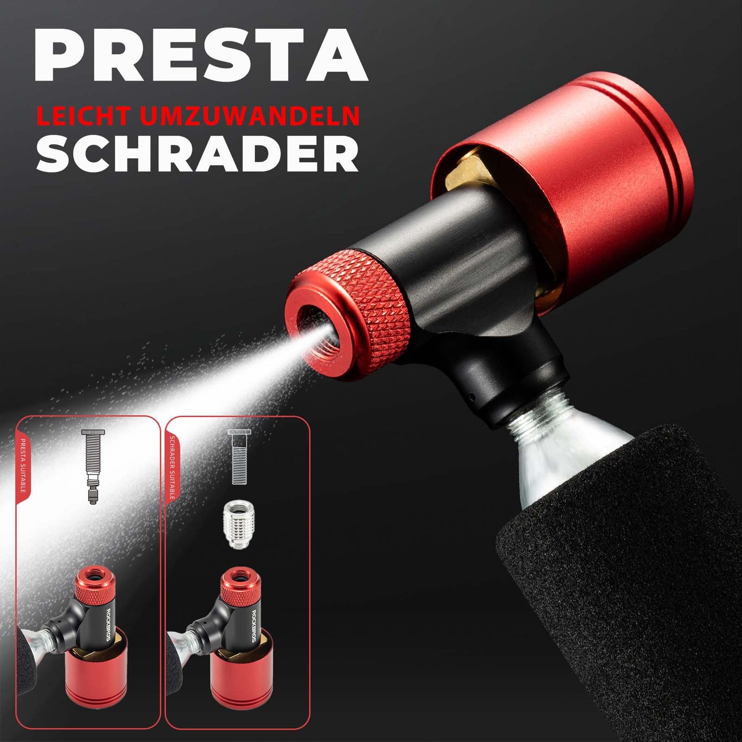 Cykelpump CO2-patronpump minipump med tryckmätningsventil ROCKBROS