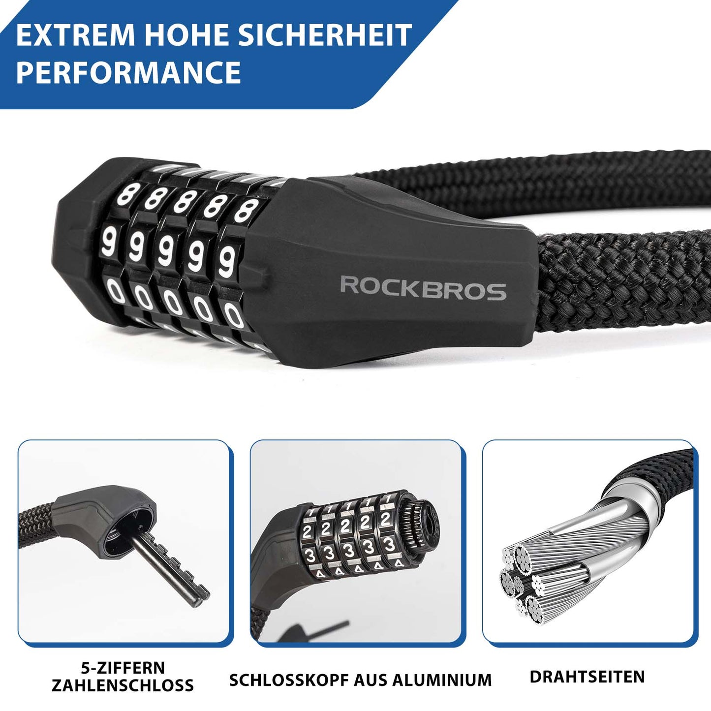 5-siffrigt kombinationslås för cykel ROCKBROS