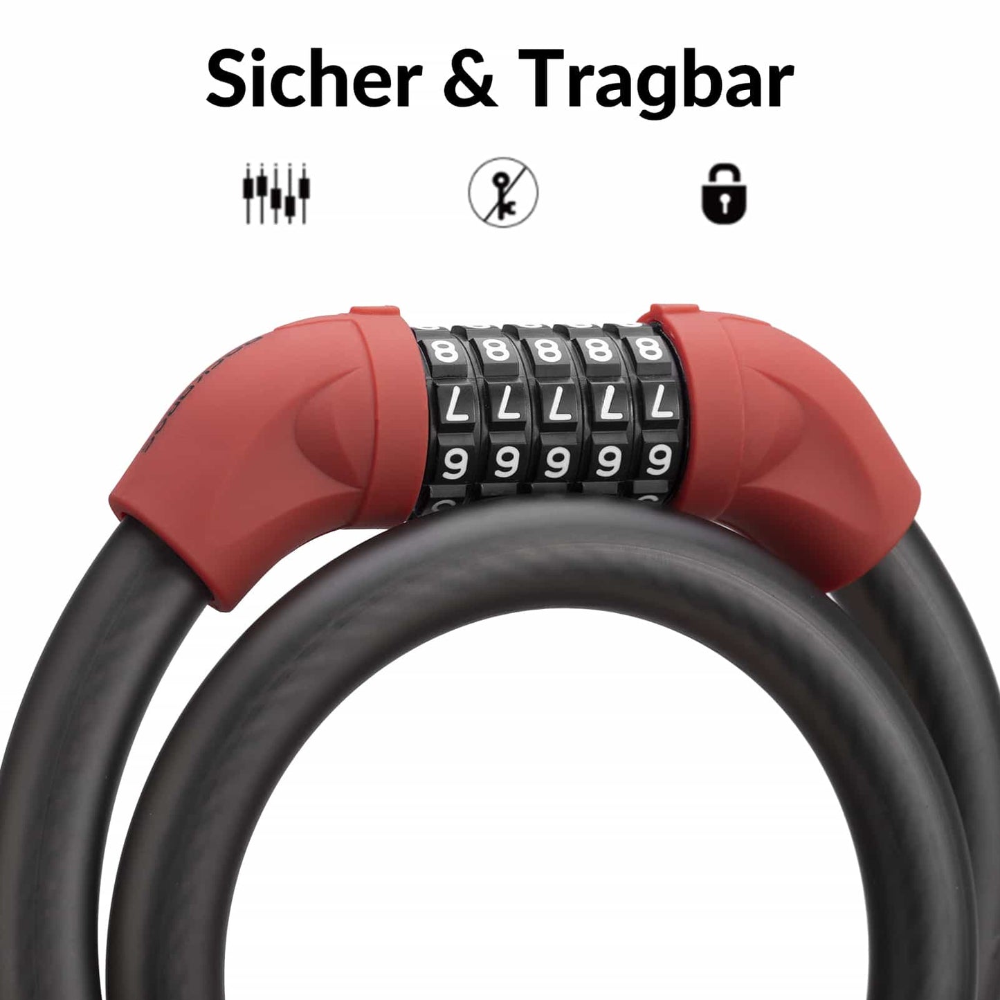 Cykellås, kabellås, kombinationslås med 5-siffrig kod, ROCKBROS