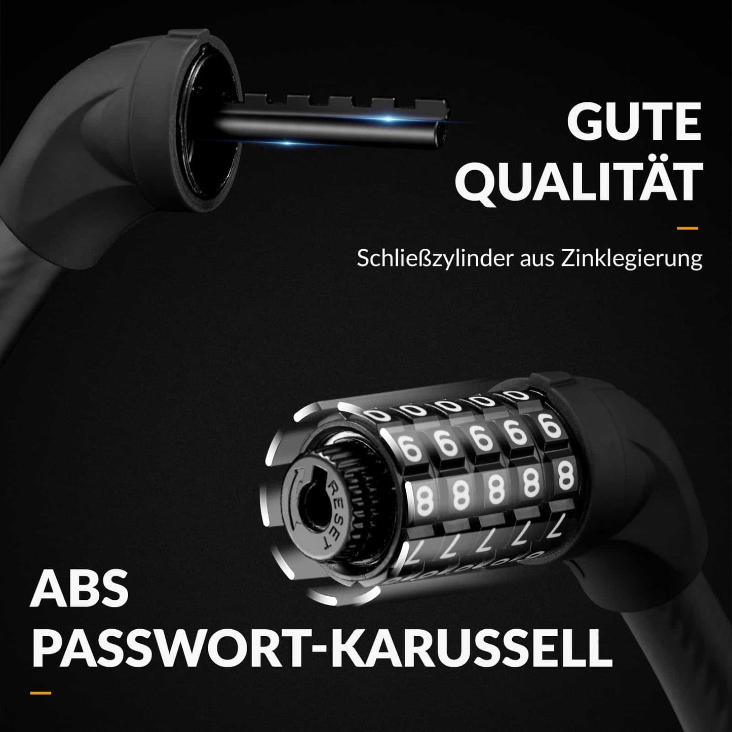 Cykellås, kabellås, kombinationslås med 5-siffrig kod, ROCKBROS