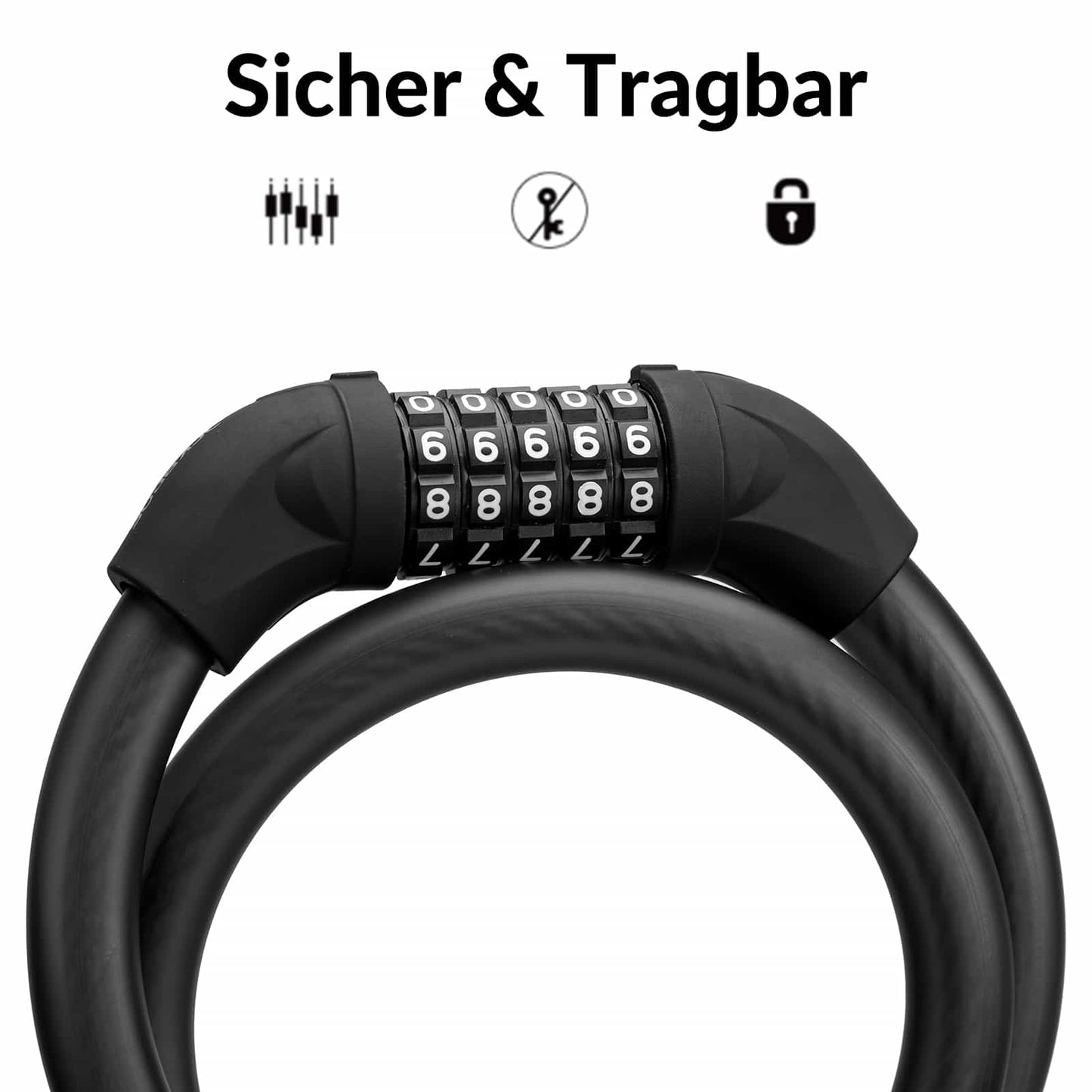 Cykellås, kabellås, kombinationslås med 5-siffrig kod, ROCKBROS