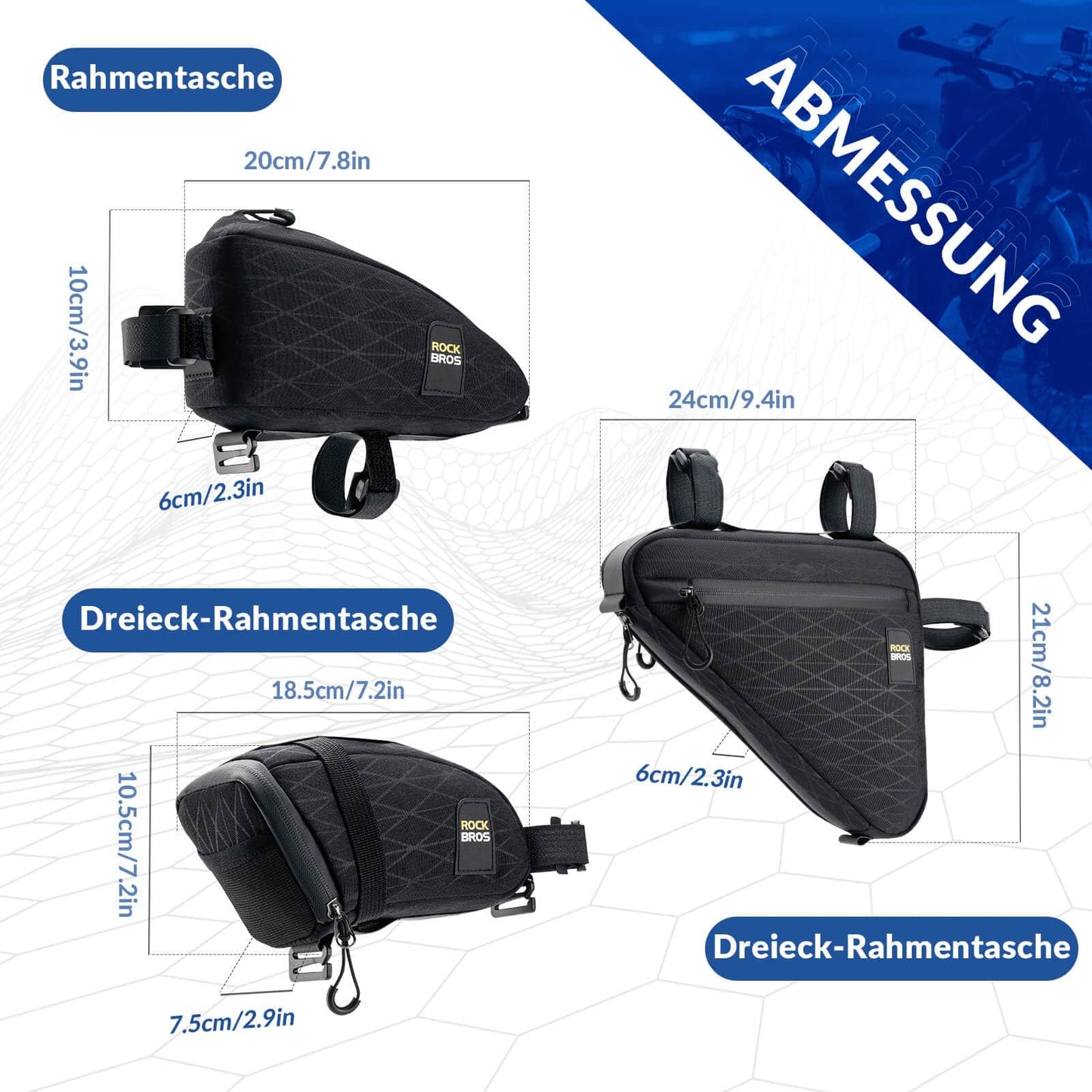 Cykelväskeset: ramväska*2 + sadelväska*1 med justerbar axelrem, 1,2L, ROCKBROS