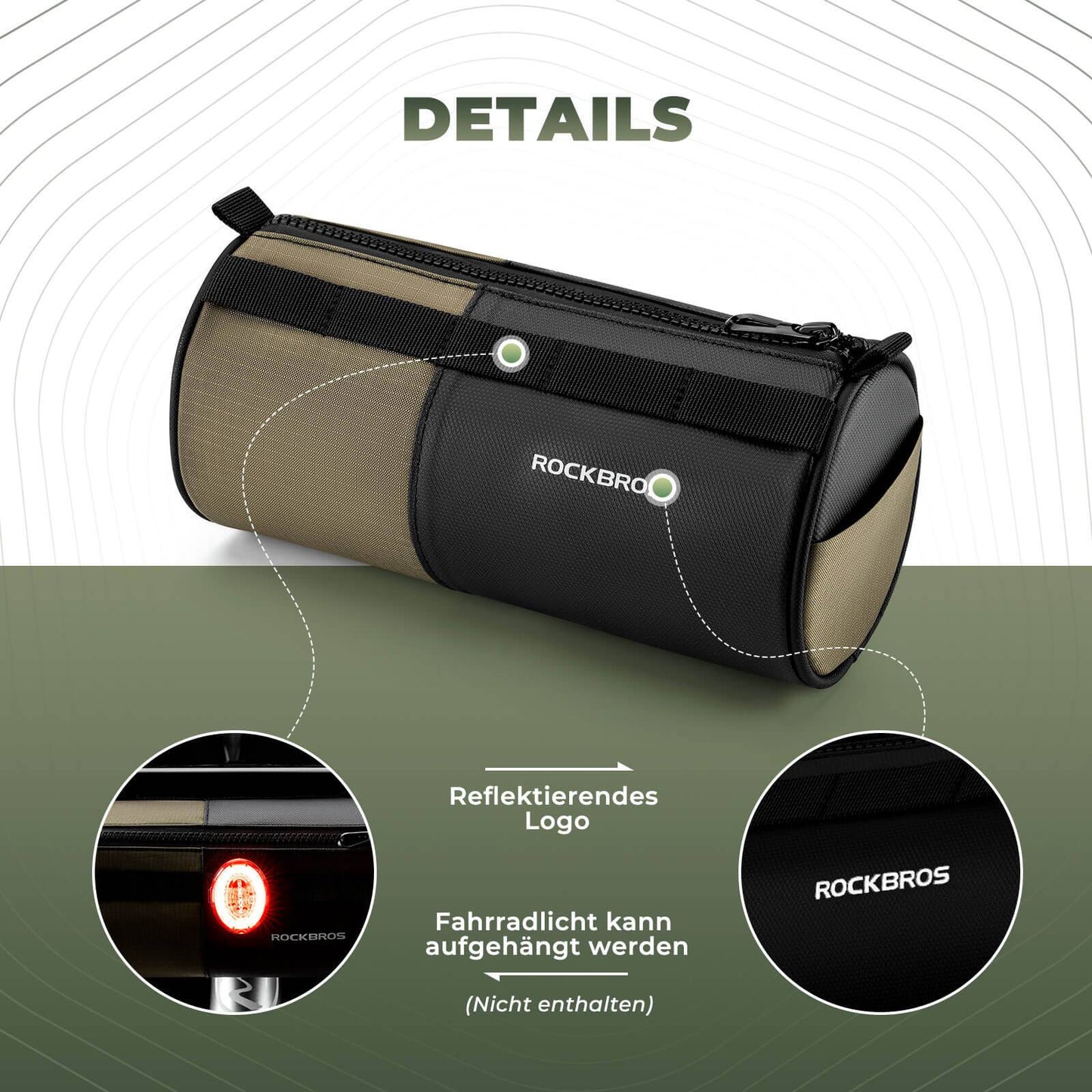 ROCKBROS cylindrisk styrväska, 1,7 l, med axelrem