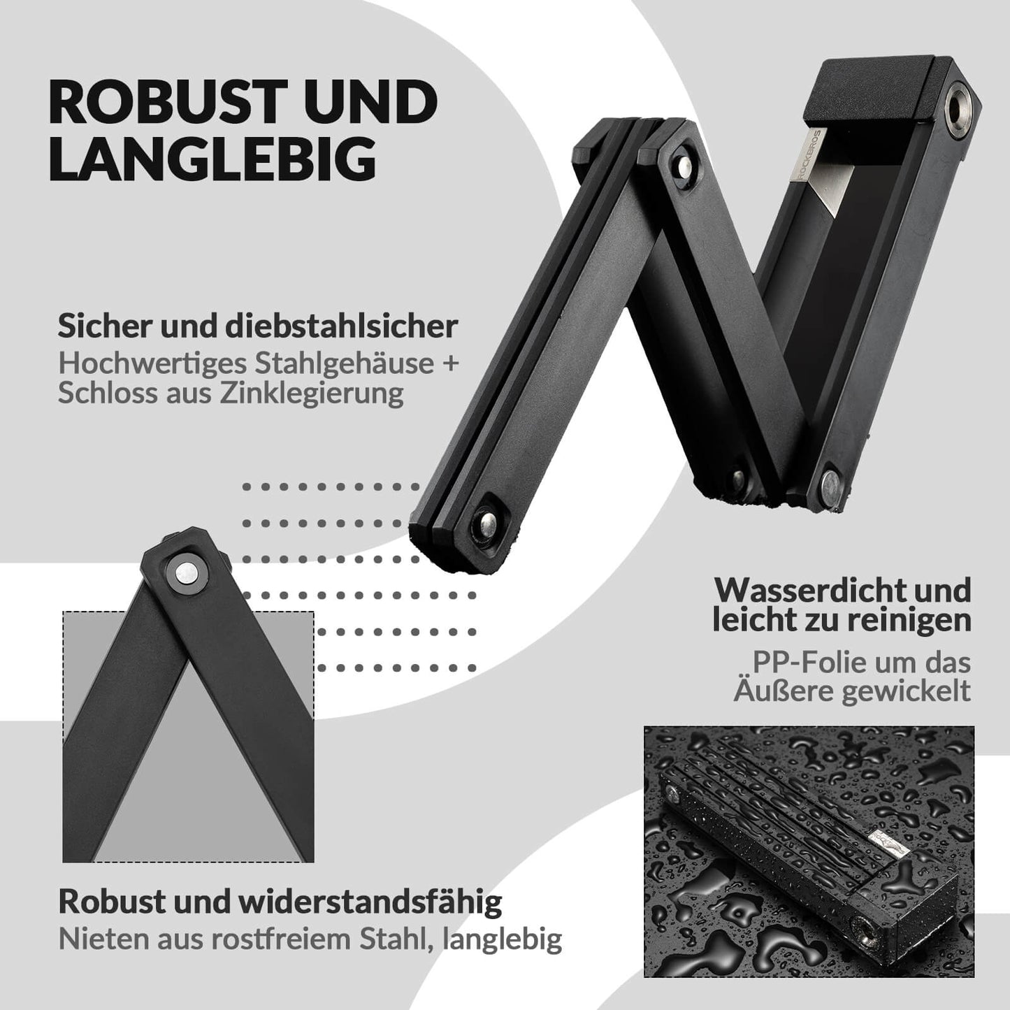 Hopfällbart cykellås med fäste ROCKBROS