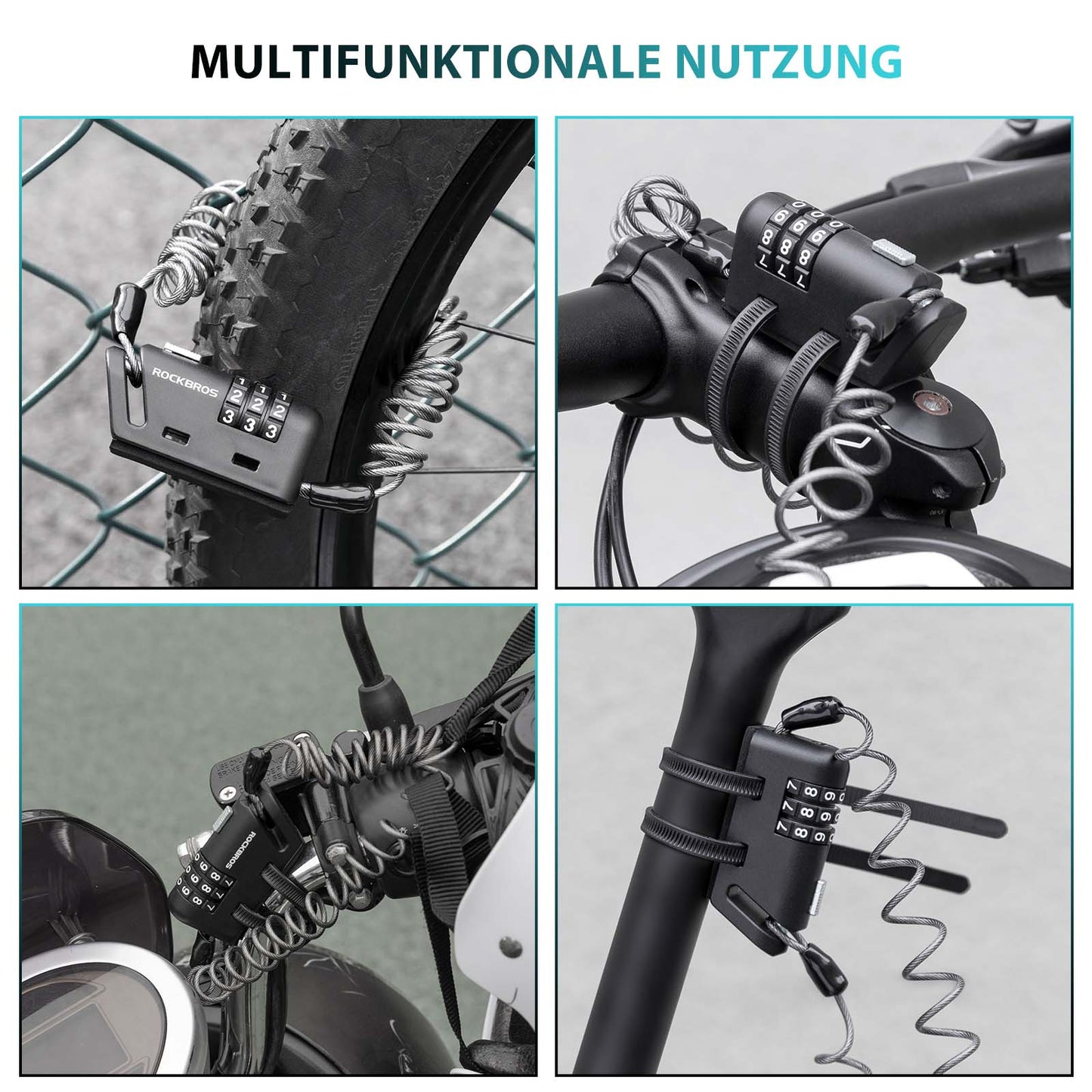 Hjälmlås 150 cm 3-siffrigt kombinationslås ROCKBROS