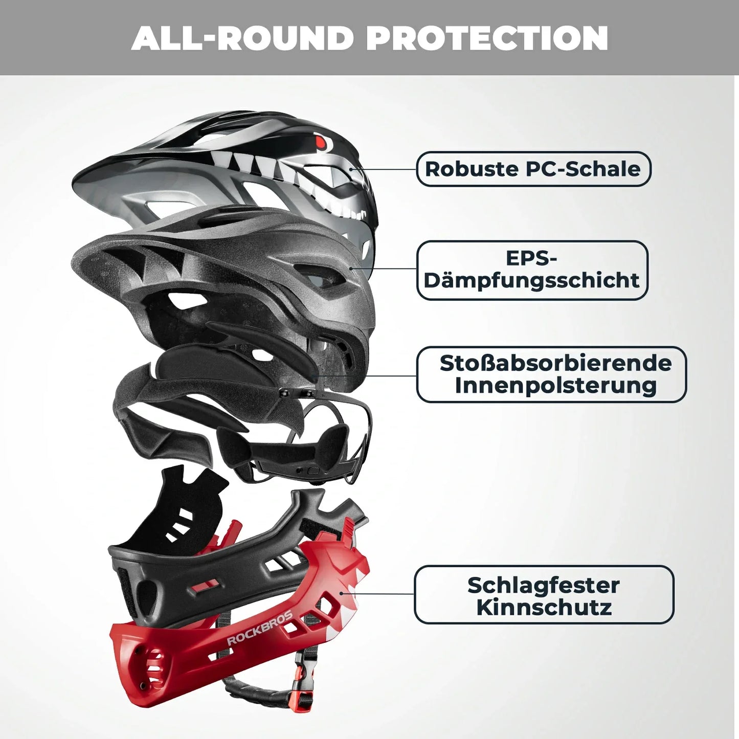 Barnhjälm med tecknad integralhjälm och avtagbart hakskydd ROCKBROS