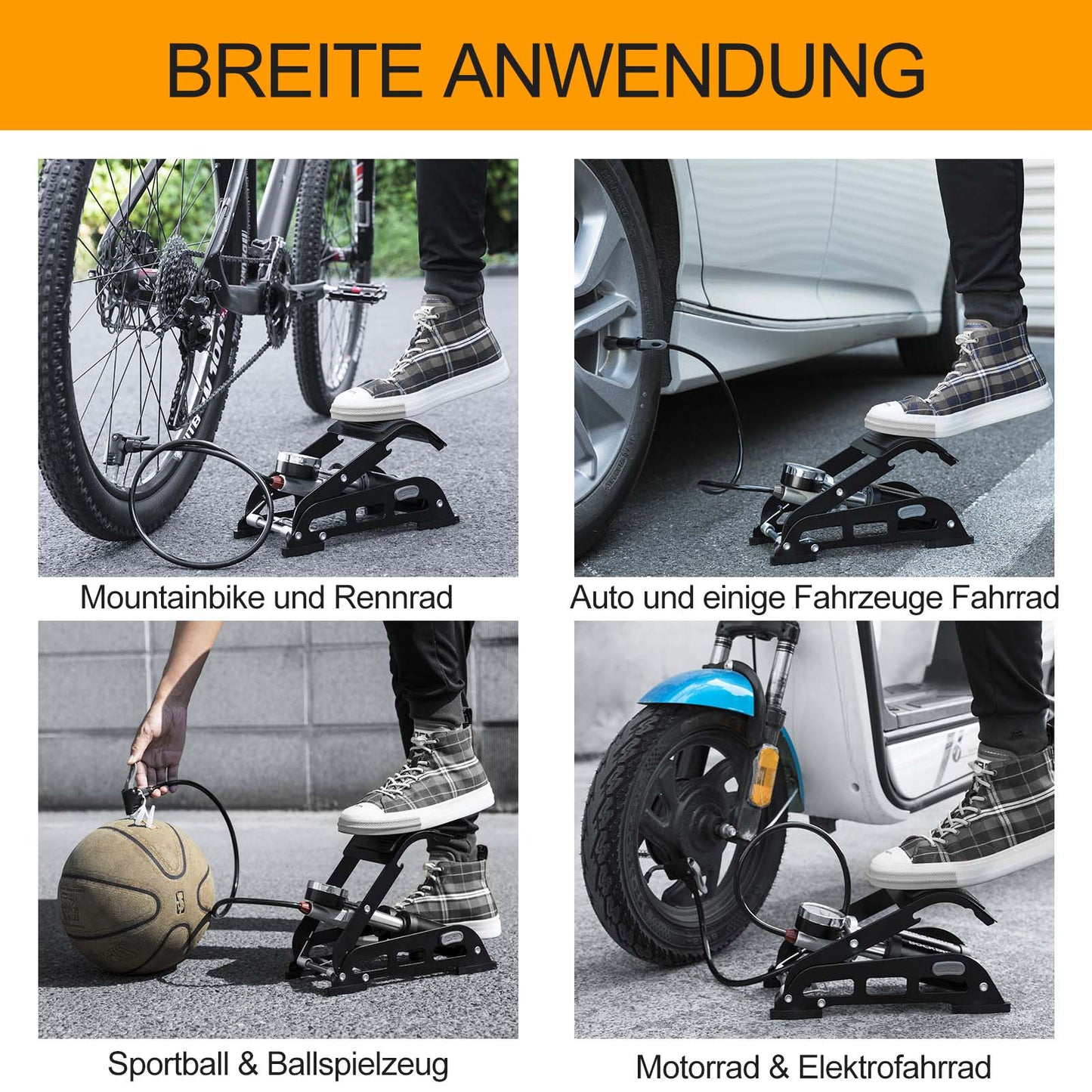 Luftpump fotpump med dubbelcylindertryckmätare ROCKBROS