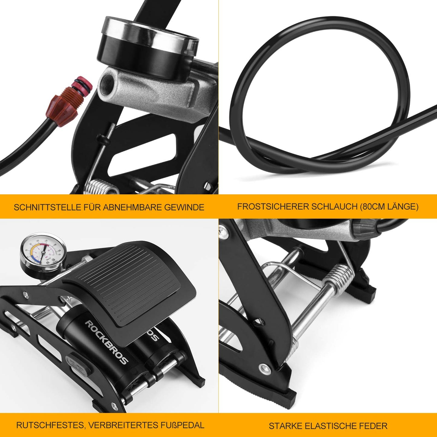 Luftpump fotpump med dubbelcylindertryckmätare ROCKBROS
