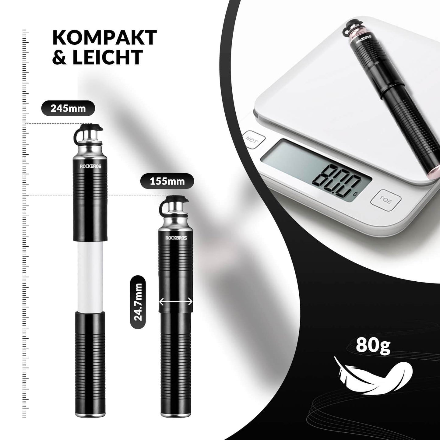 ROCKBROS handpump i aluminium för Schrader- och Presta-ventiler