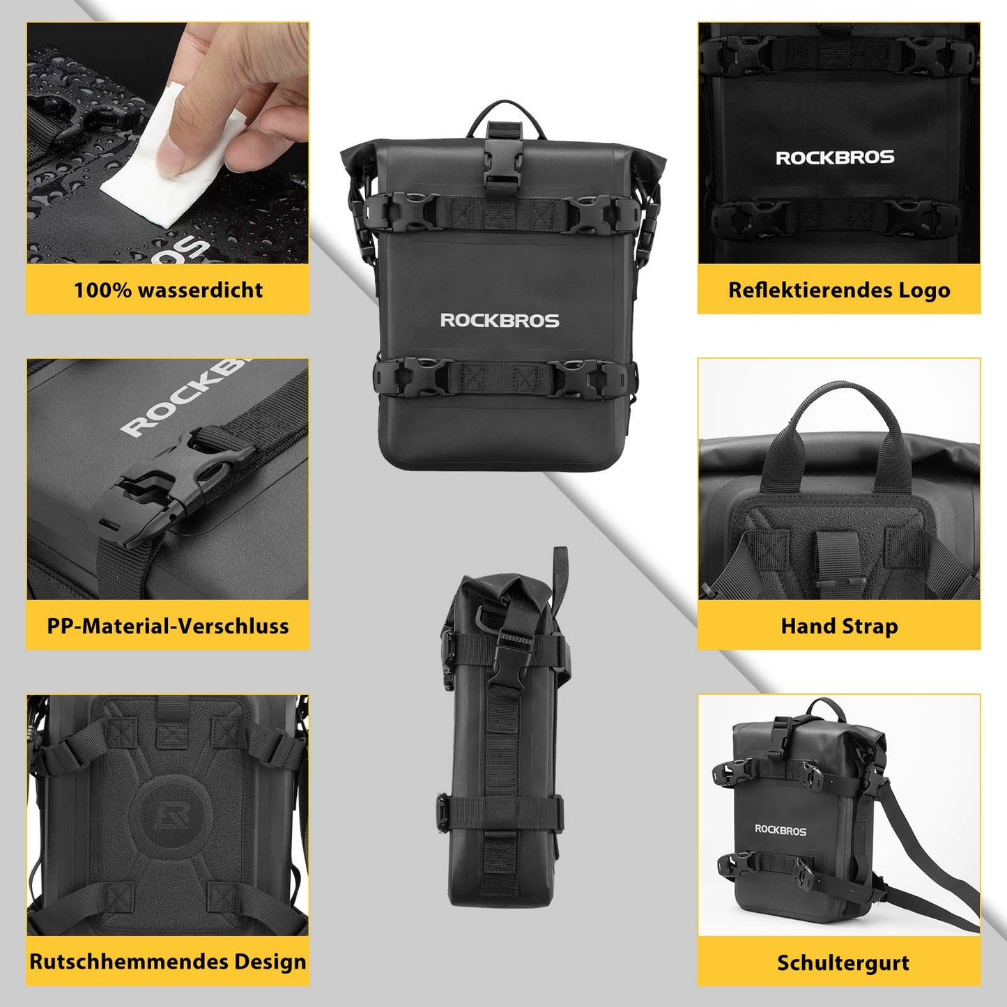 Motorcykel sidoväska, vattentät, cykelväska, 5L, svart, ROCKBROS