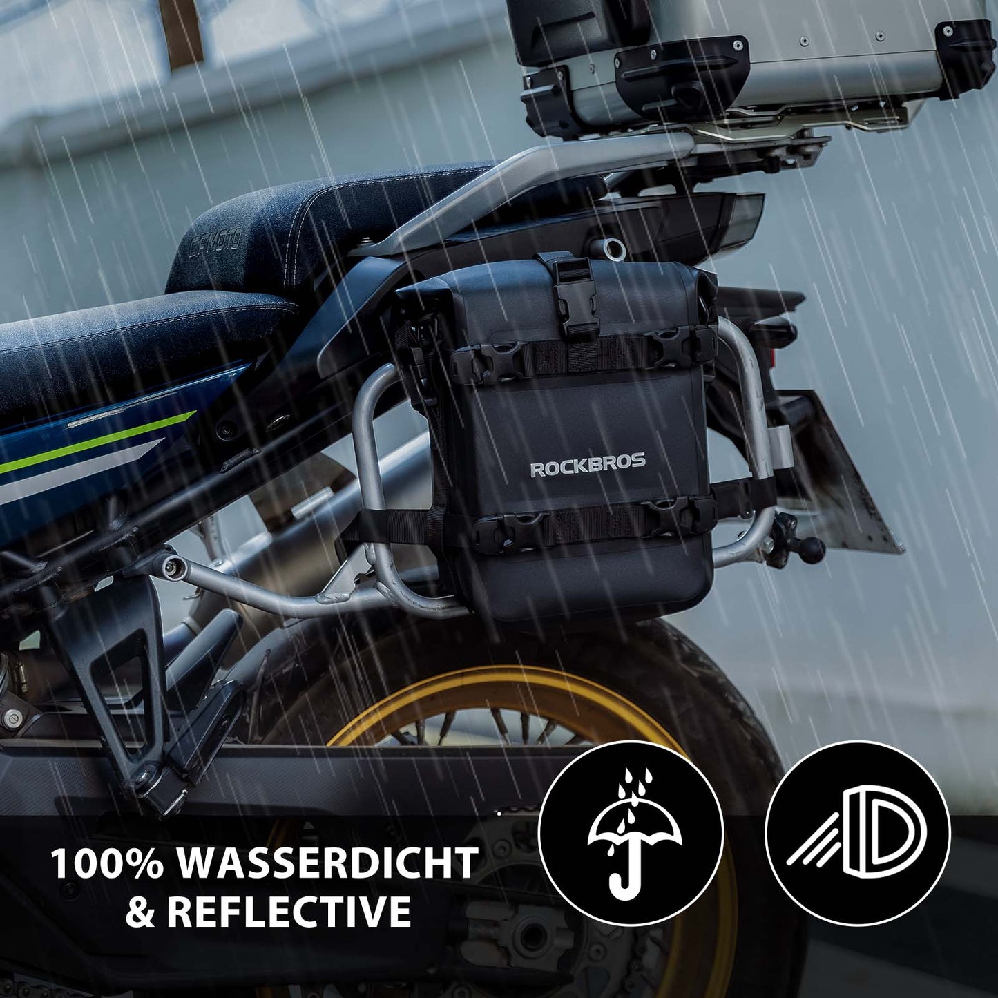 Motorcykel sidoväska, vattentät, cykelväska, 5L, svart, ROCKBROS