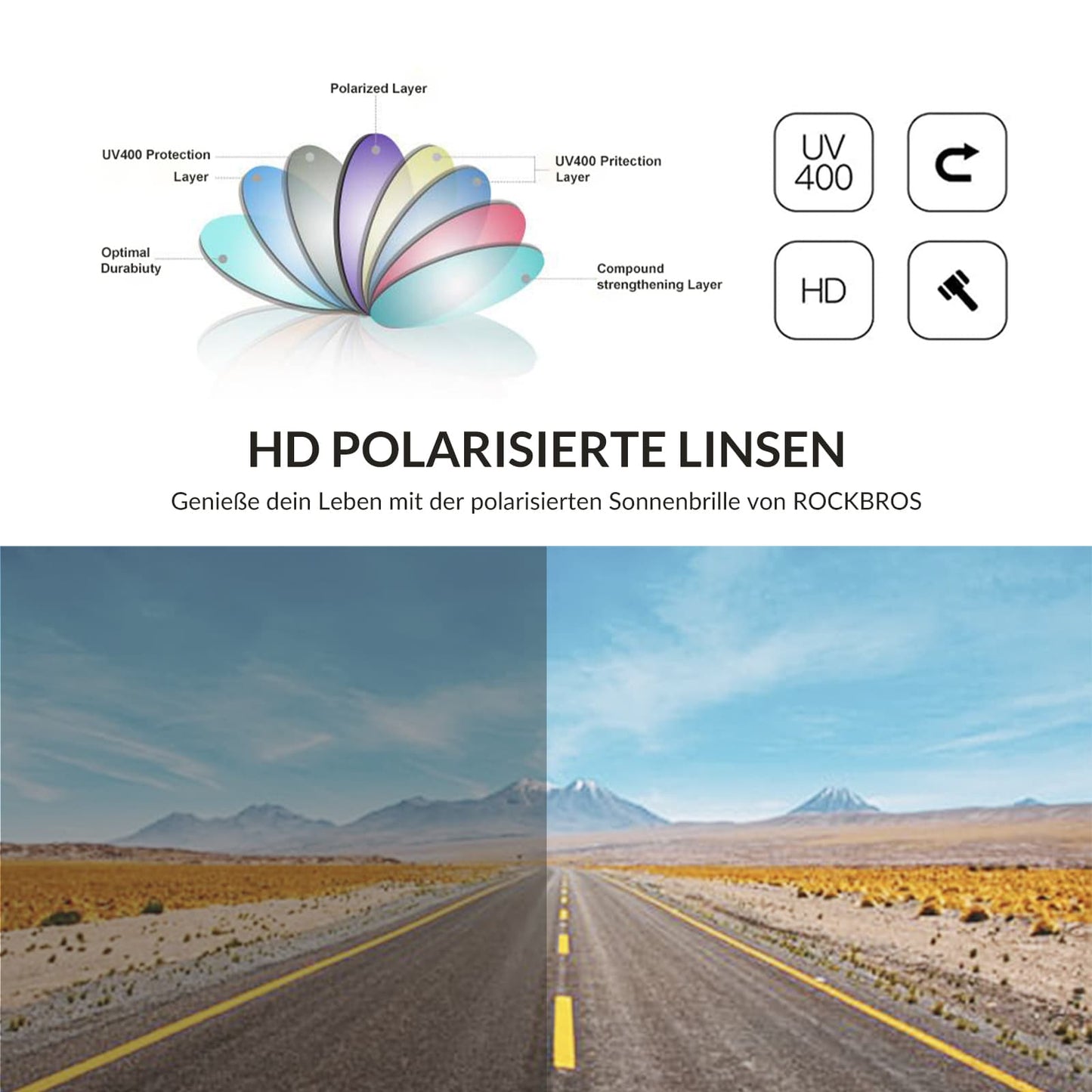 Polariserade solglasögon Cykelglasögon Unisex Svart-Röd ROCKBROS