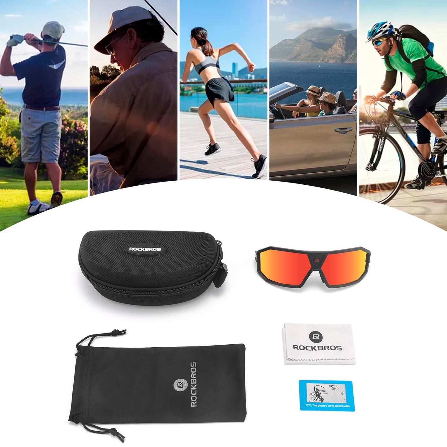 Polariserade solglasögon Cykelglasögon Unisex Svart-Röd ROCKBROS