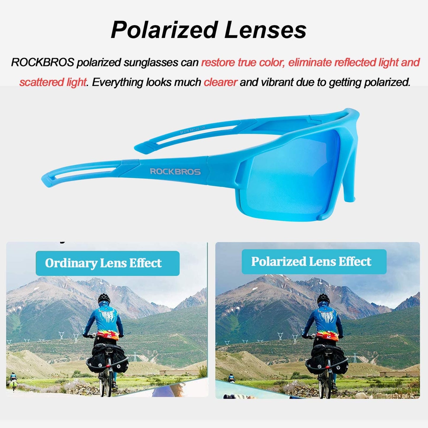 Polariserade solglasögon med UV400-skydd, ljusblå, unisex, ROCKBROS