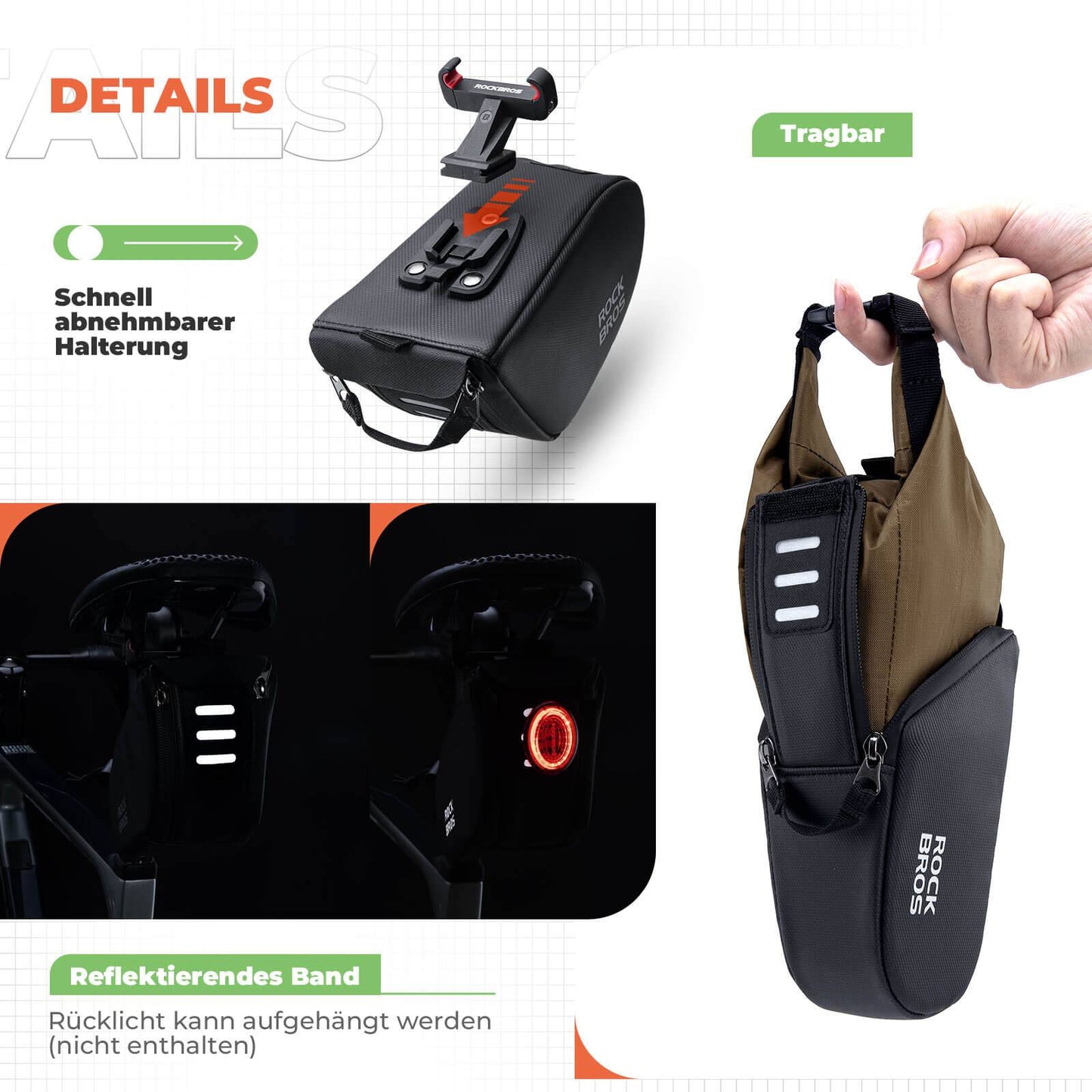 Sadelväska, vattentät cykelväska, expanderbar med innerficka, ROCKBROS