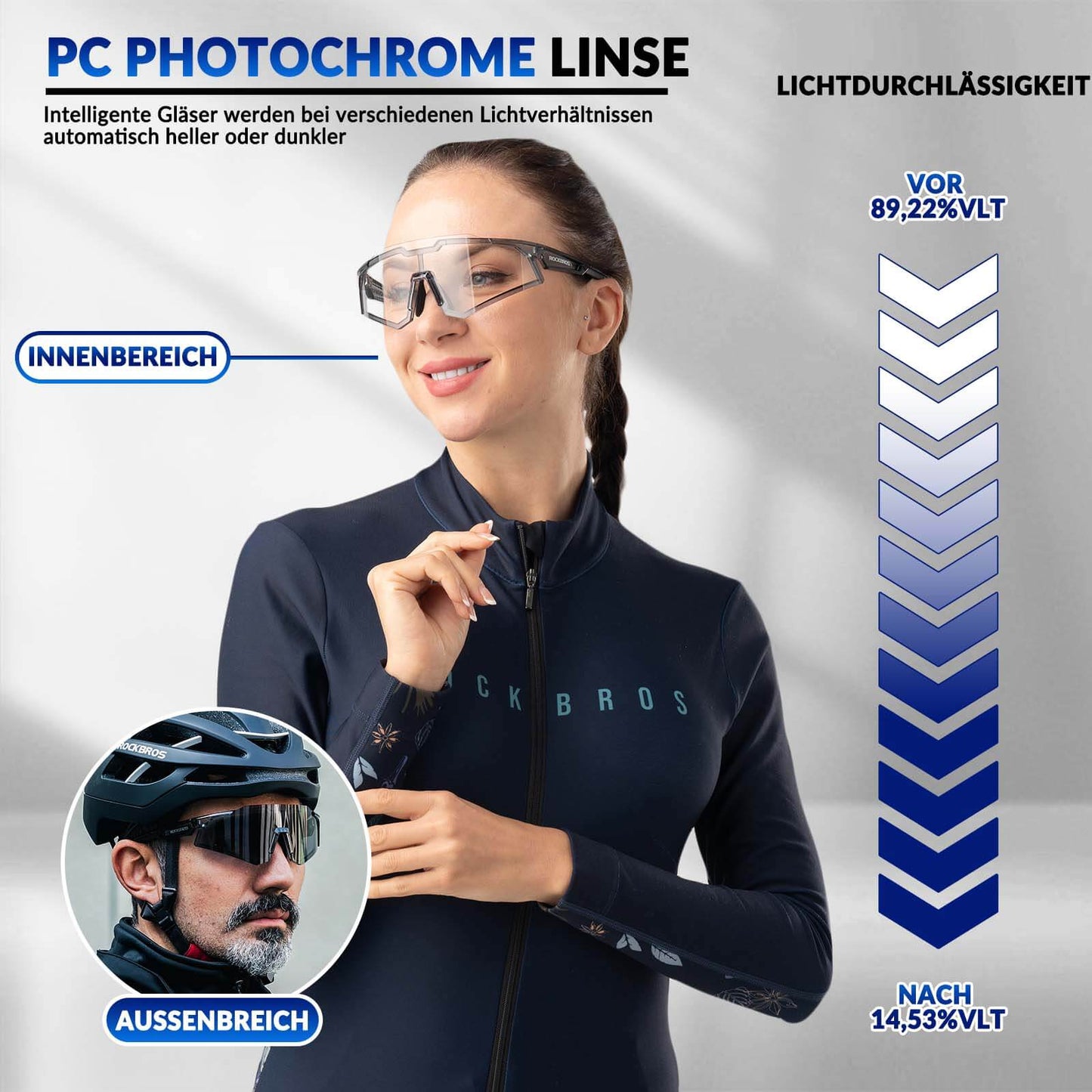 Solglasögon, cykelglasögon, tonande, utomhus, UV400-skydd, ROCKBROS