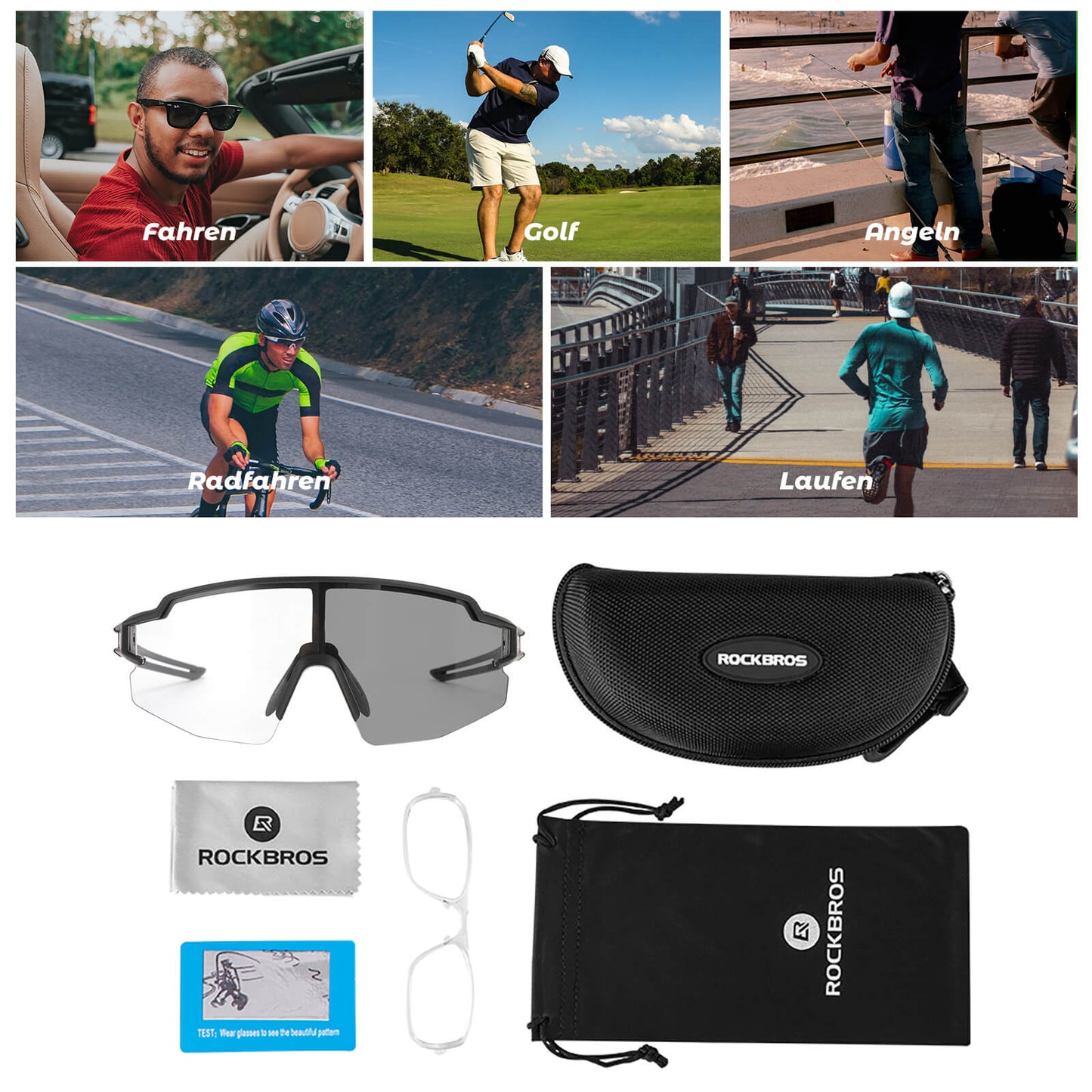 Solglasögon för män och kvinnor, UV-skyddande cykelglasögon, ROCKBROS