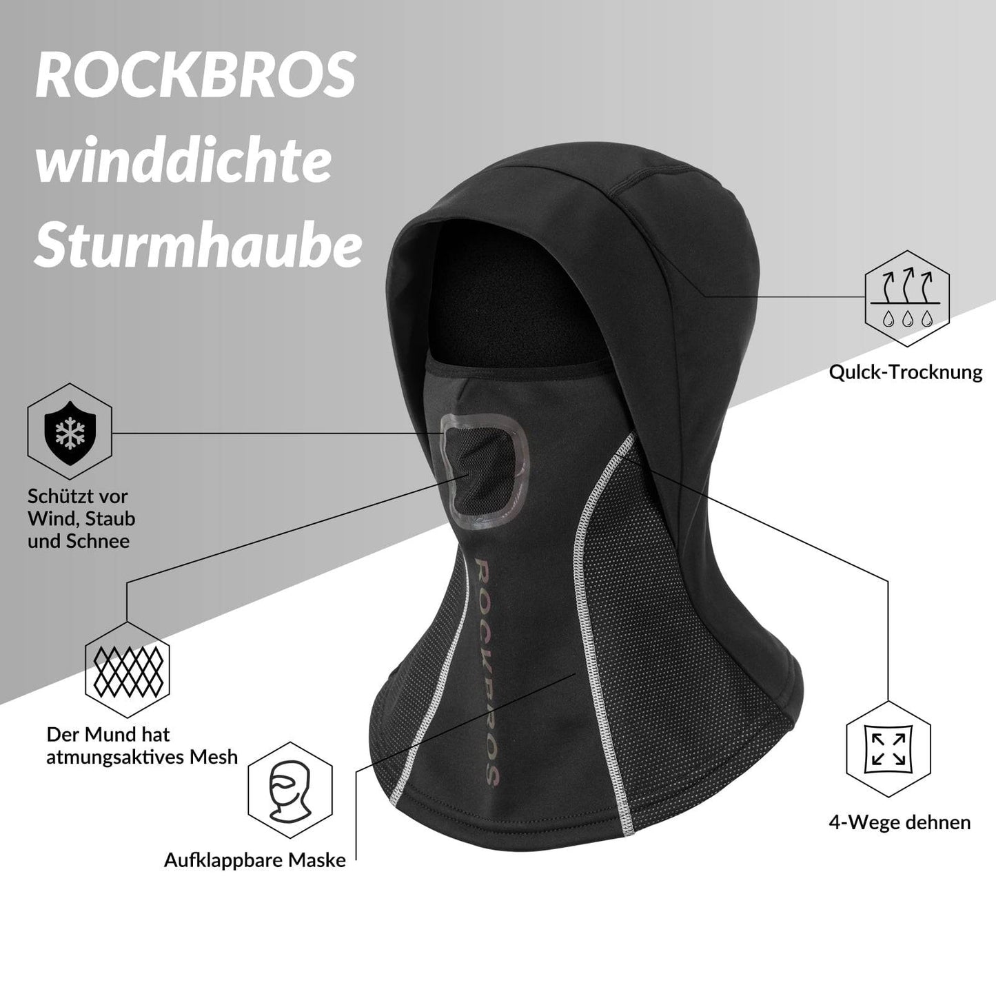 Balaklava med andningsbart nät för utomhussporter, unisex, ROCKBROS