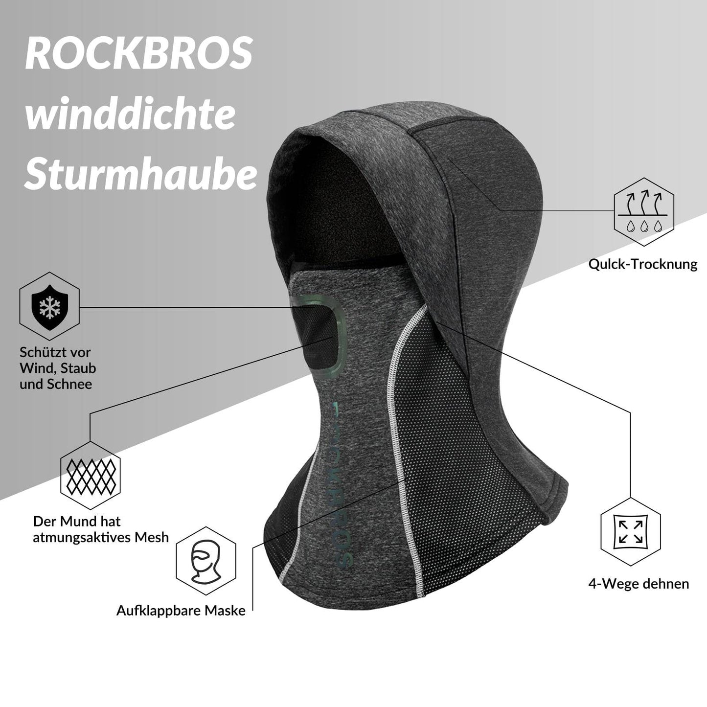 Balaklava med andningsbart nät för utomhussporter, unisex, ROCKBROS