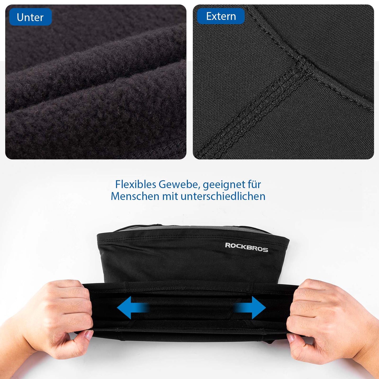 Balaklava, vindtät underhjälmkeps av varm fleece, svart, ROCKBROS