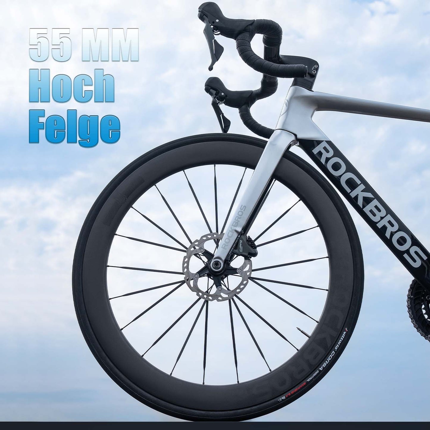 T700 Kolfiberhjulset 55 mm Skivbroms Genomgående axelhjulset för racercykel inklusive vakuumdäckdämpare ROCKBROS