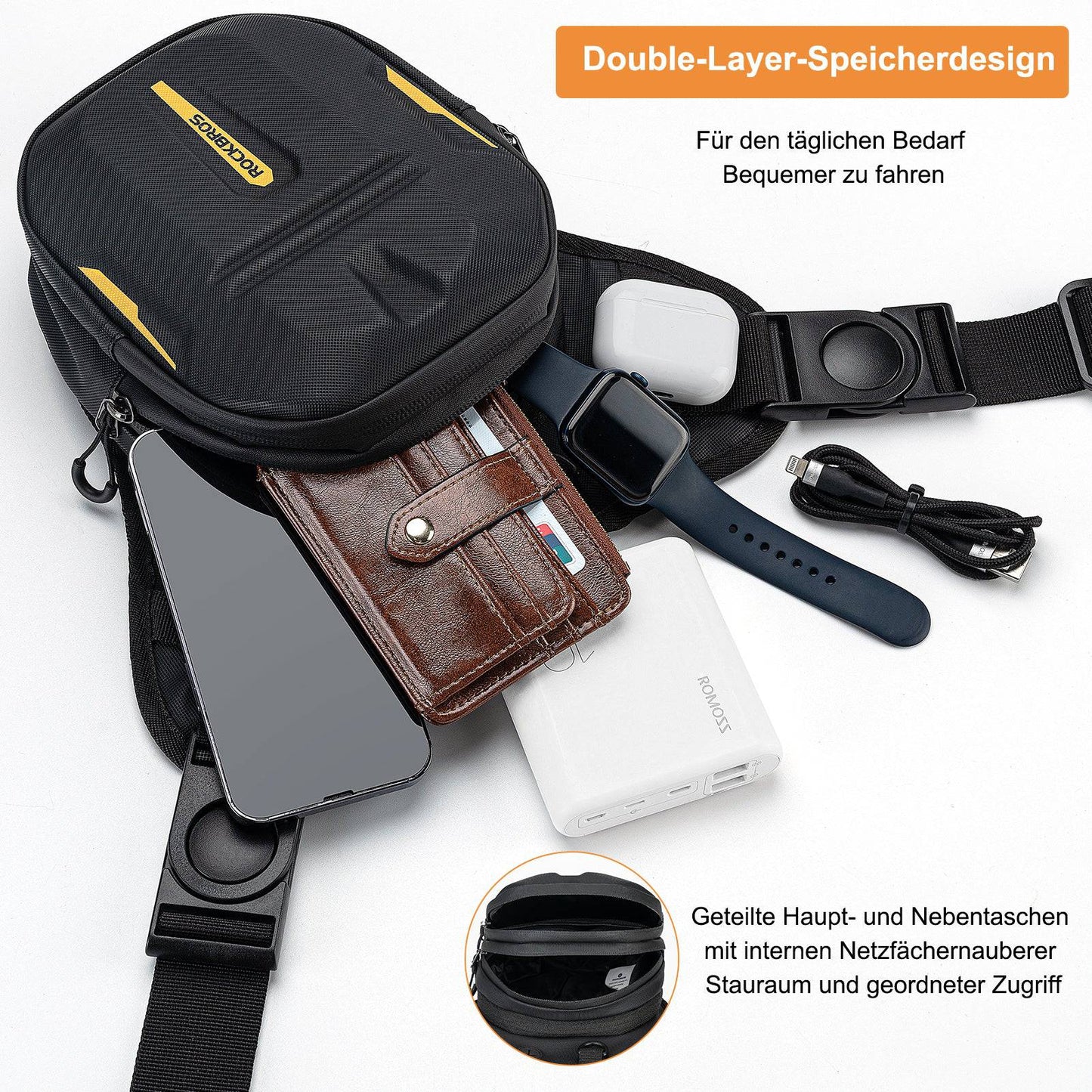 Tankväska med magnetiskt ryggstöd, benväska för motorcykel med axelrem, ROCKBROS