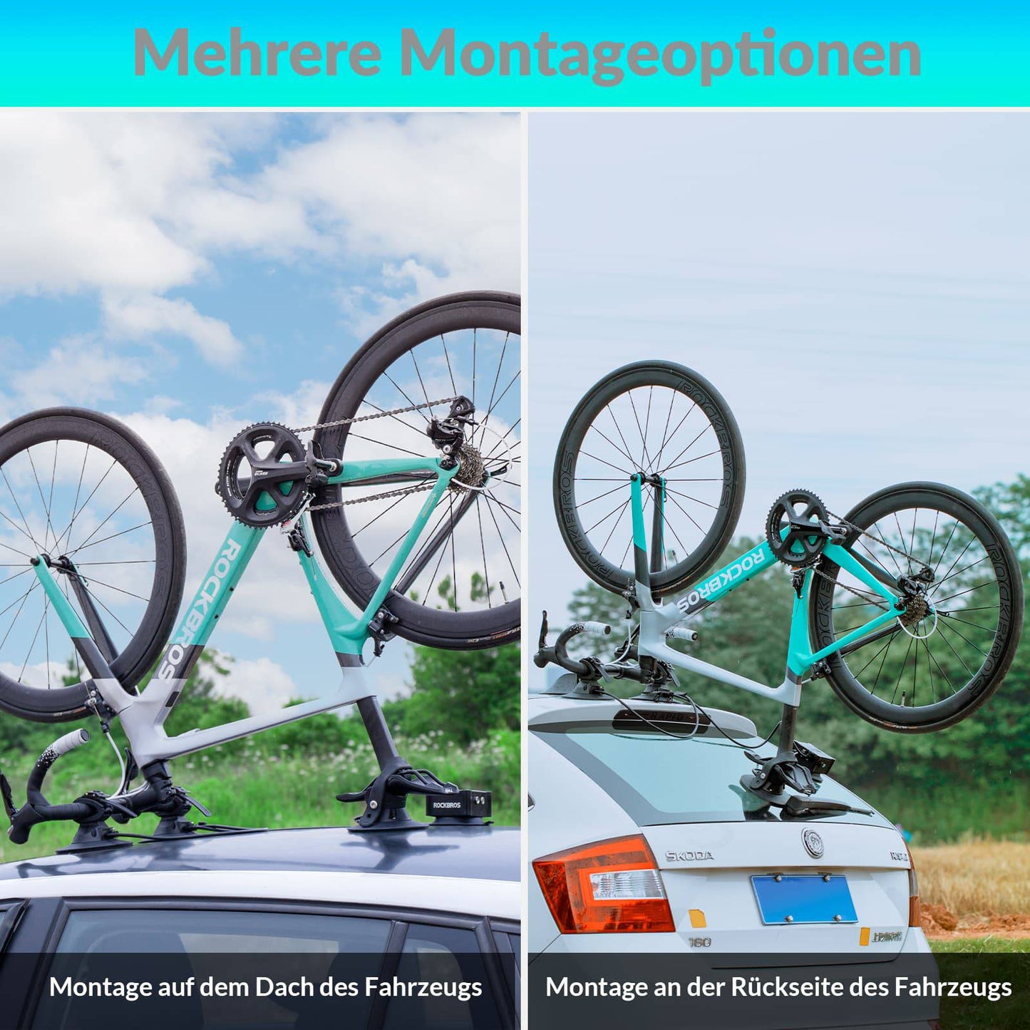 Bärbar elcykelhållare, takmonterad cykelhållare med sugkopp, ROCKBROS