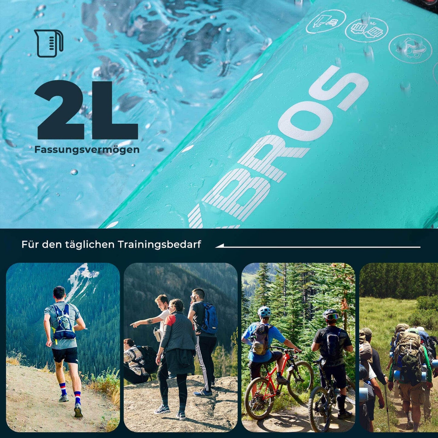 2L vätskeblåsa med dricksrör, lätt TPU-vattenblåsa, ROCKBROS