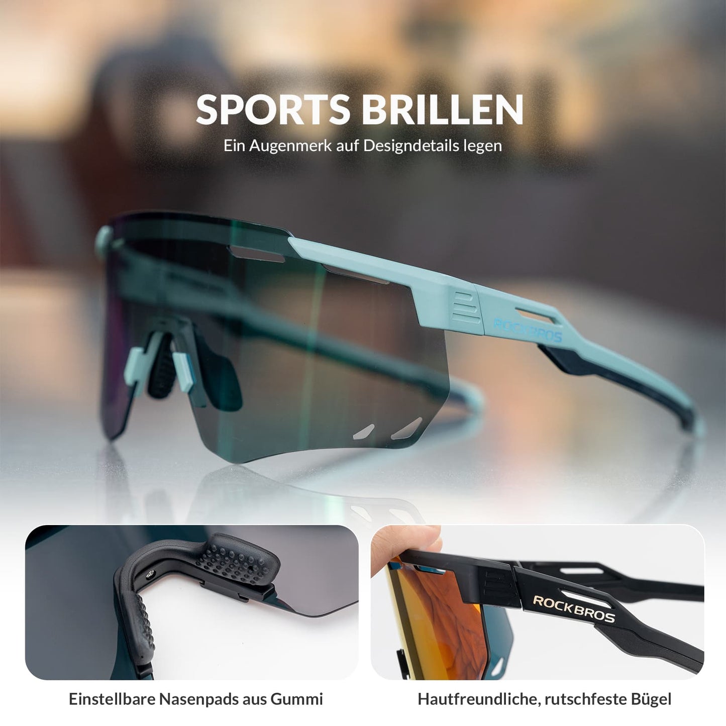 Ultralätta cykelglasögon, fotokromatiska solglasögon med UV400-skydd, ROCKBROS