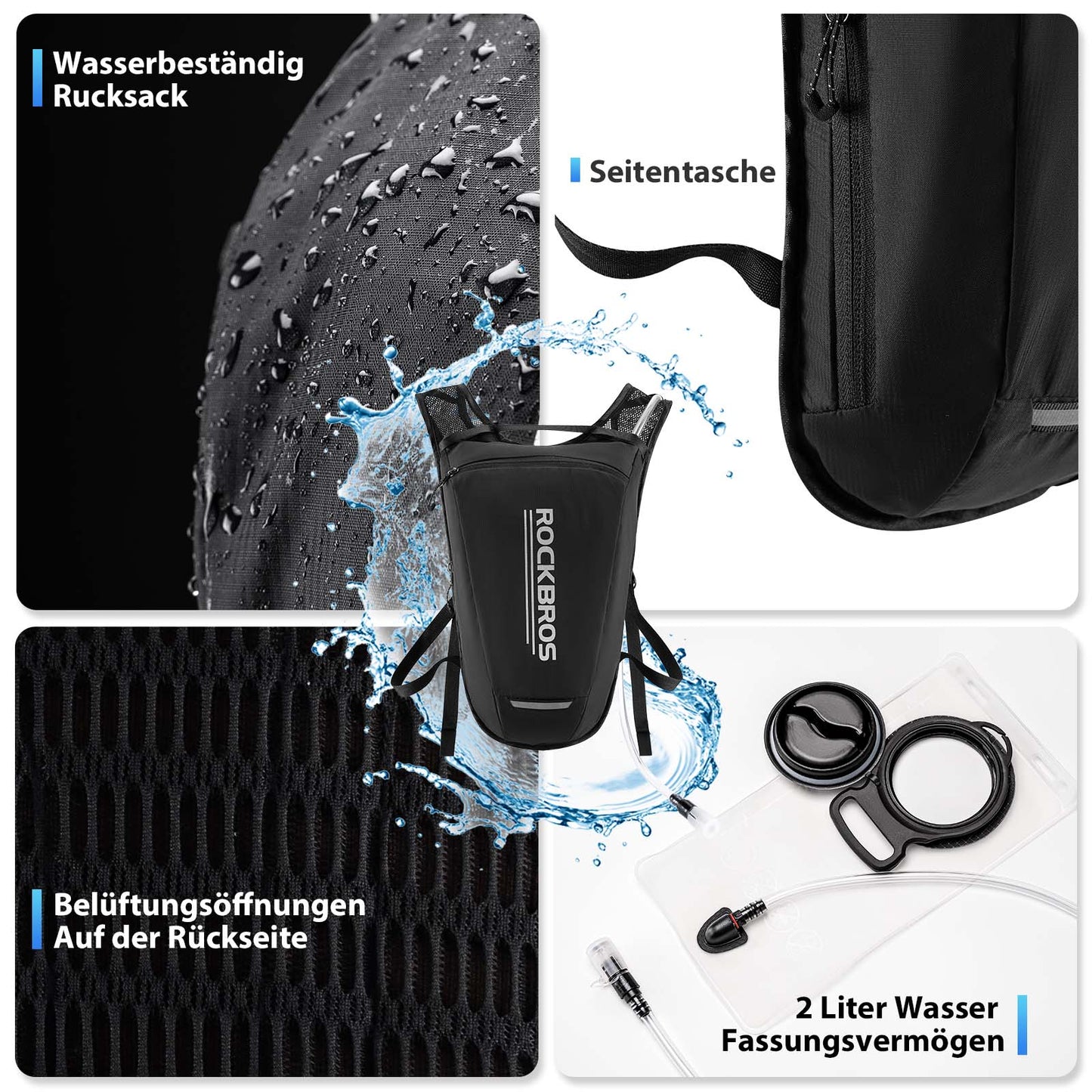 Ultralätt vätskeblåsryggsäck, cykelryggsäck med vätskesystem, 2L, ROCKBROS