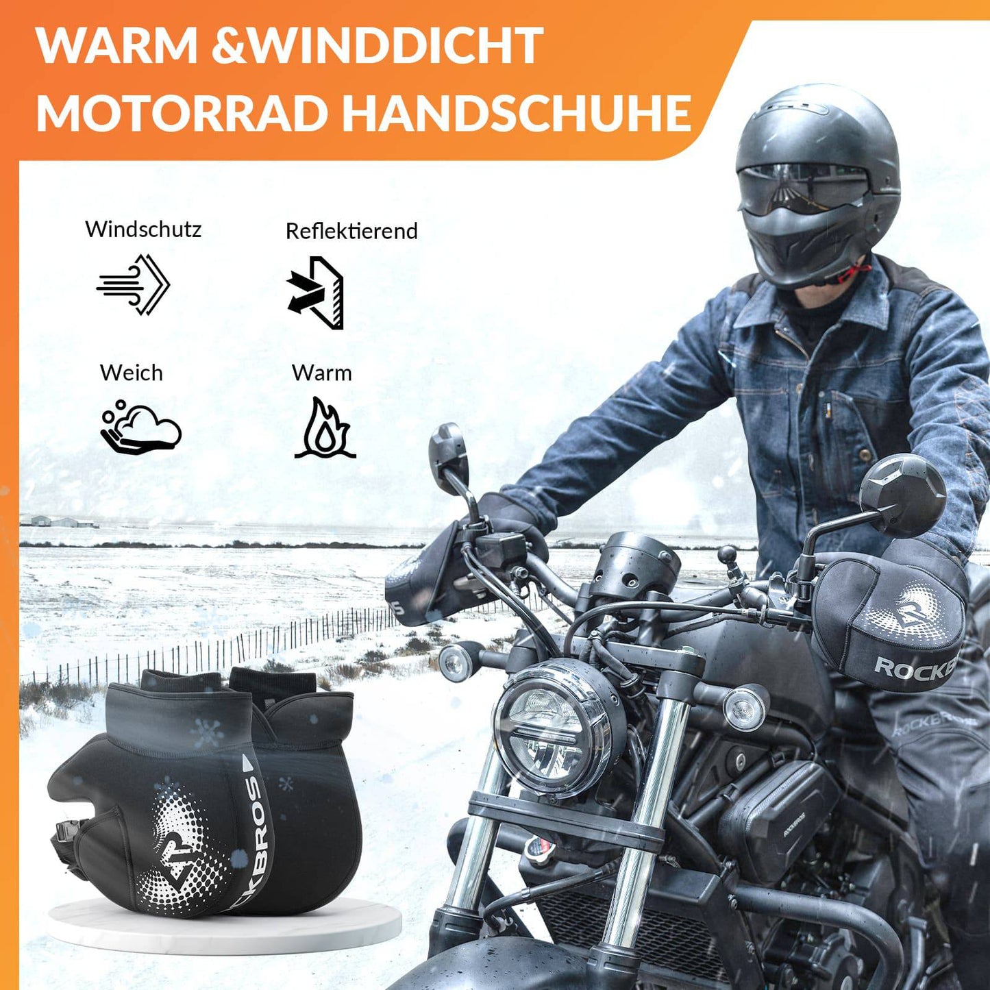 Vinterhandskar för styren Vindtäta Motorcykelhandskar Svarta ROCKBROS