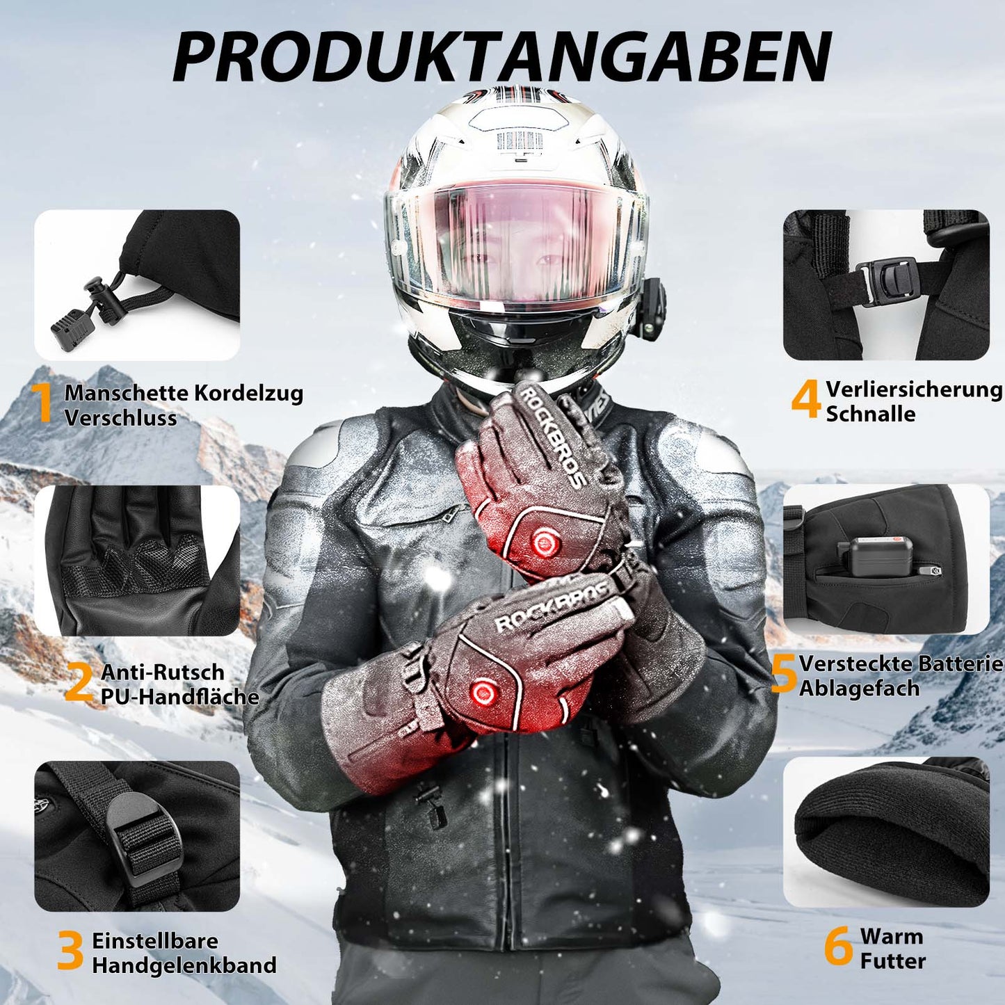 Vinterskidhandskar Uppladdningsbara Värmehandskar Svarta ROCKBROS