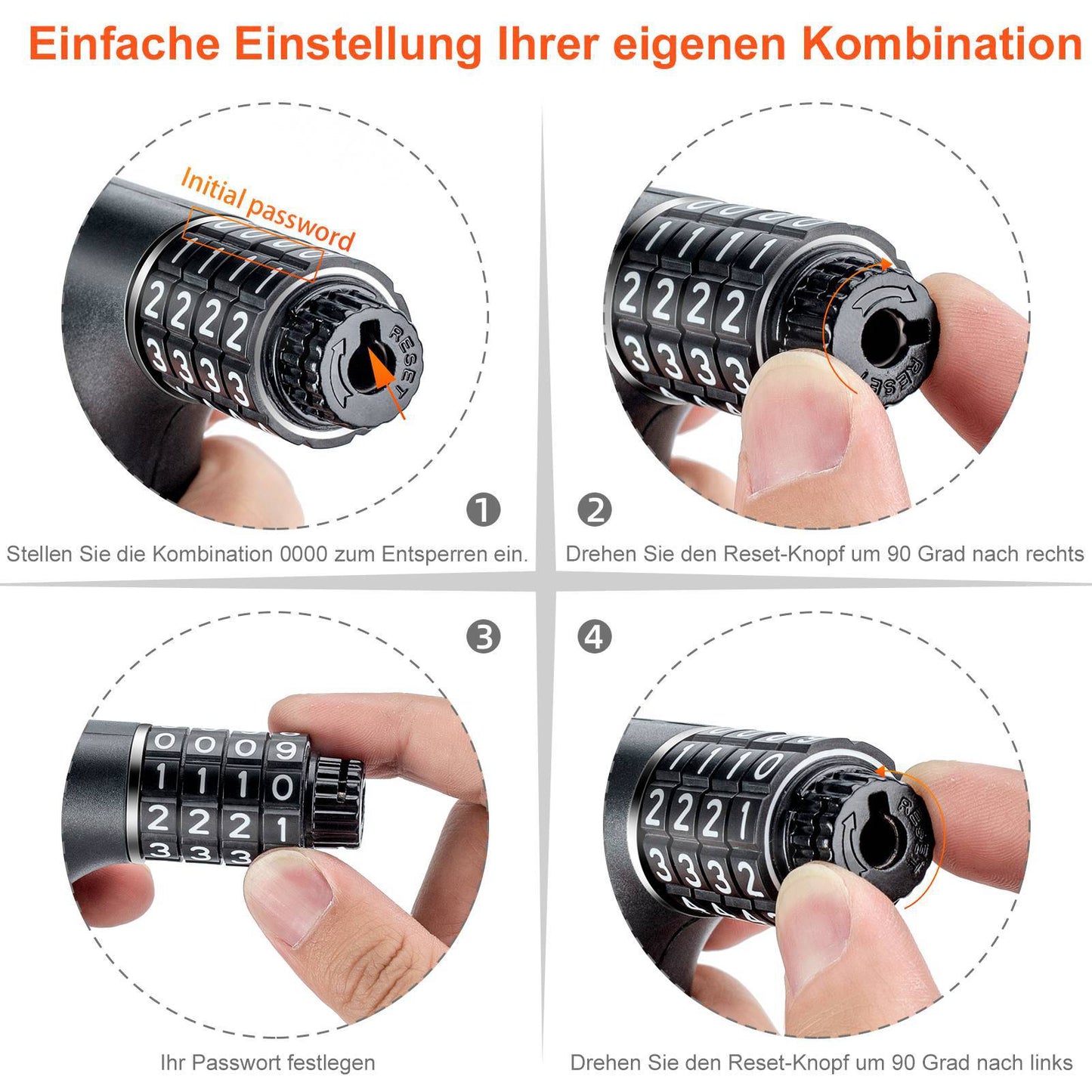 Kombinationslås med 4-siffrig kod, 96 cm långt, ROCKBROS