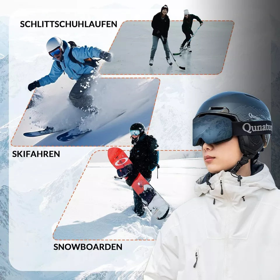 Qunature snowboard/skidhjälm med hörselskydd snowboardhjälm för dam och herr 54-61cm