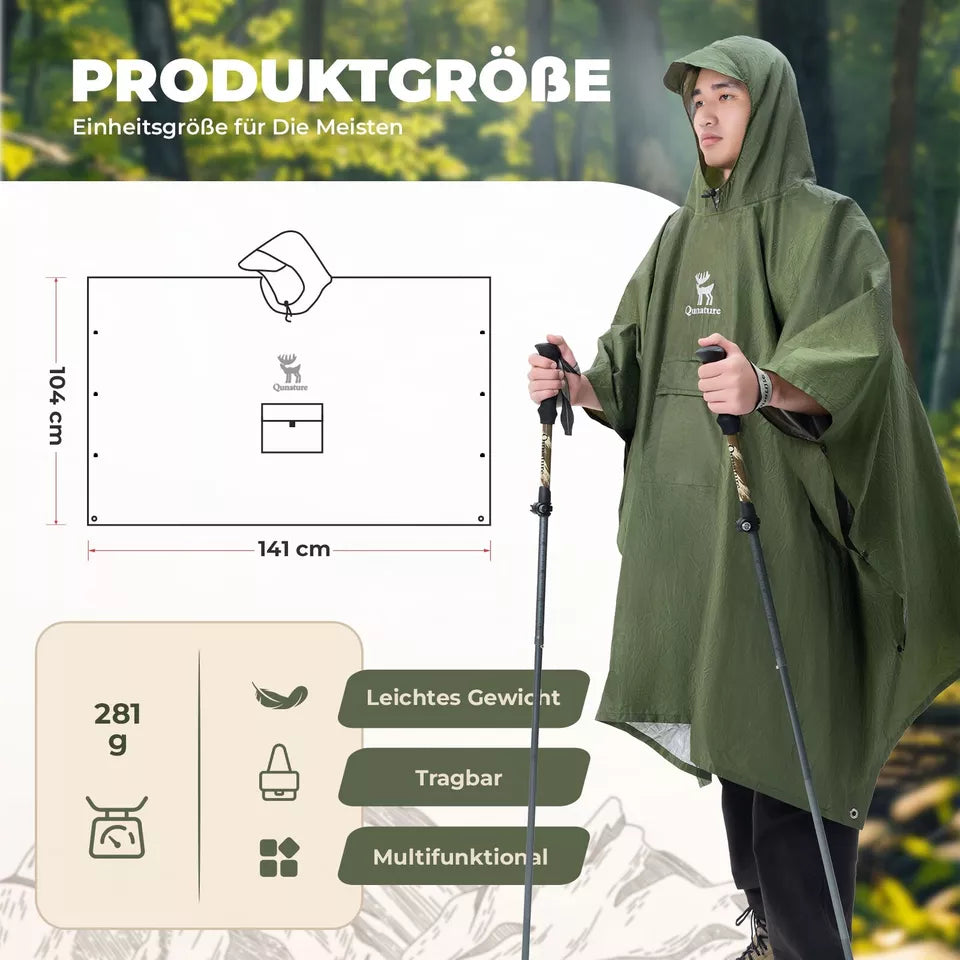 Qunature Outdoors Multifunktionell regnponcho Cykelregn Cape Rain Poncho