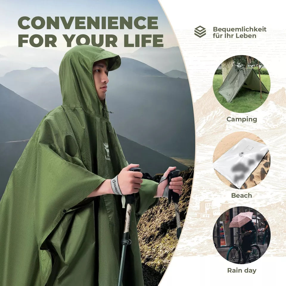 Qunature Outdoors Multifunktionell regnponcho Cykelregn Cape Rain Poncho